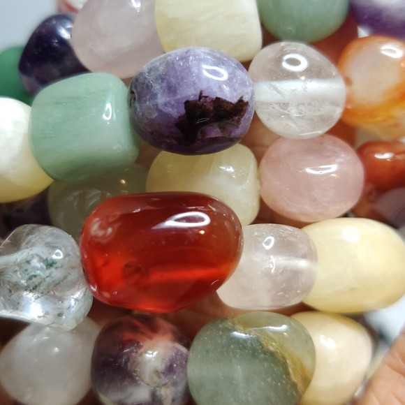 MIXED STONES STRETCHY NUGGET BRACELET NATURAL STONE w/ FREE FELT POUCH-NB26 - Picture 5 of 8